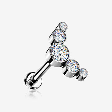 Implant Grade Titanium OneFit Threadless Journey Sparkle Curve Top Flat Back Stud Labret-Clear Gem